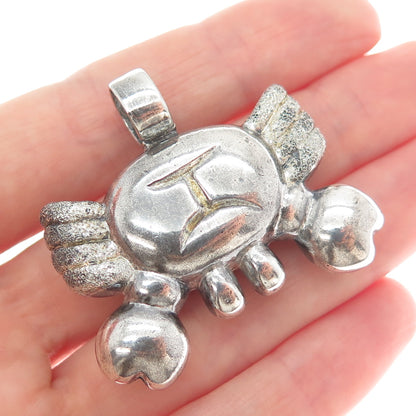 925 Sterling Silver Vintage Cancer Zodiac Sign Oxidized Charm Pendant