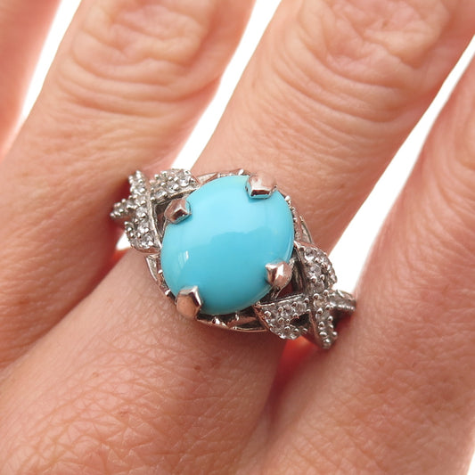 Chuck Clemency 925 Sterling Silver Real Turquoise & White Topaz Ring Size 8