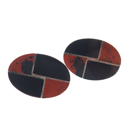 925 Sterling Silver Vintage Mexico Real Red Jasper Black Onyx Modernist Earrings