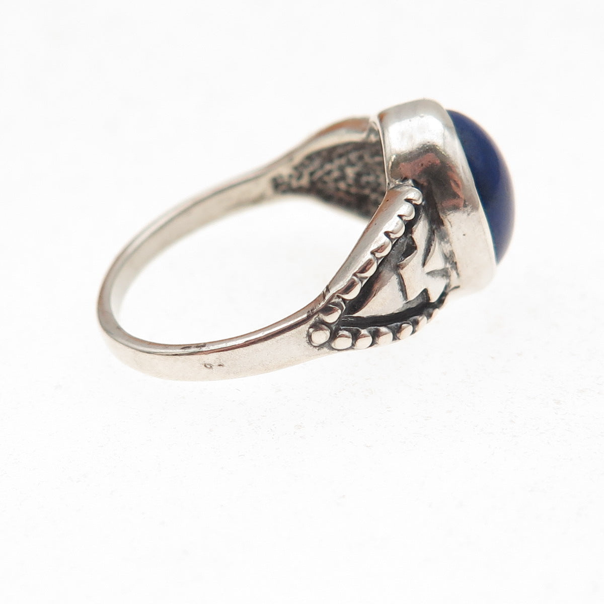 Shube 925 Sterling Silver Vintage Real Lapis Oxidized Ring Size 6