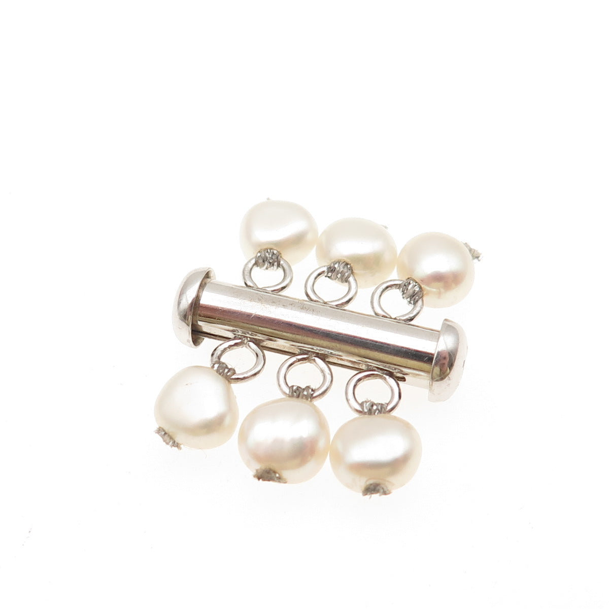 925 Sterling Silver Vintage Real Pearl Bracelet / Necklace Slide Box Lock Clasp