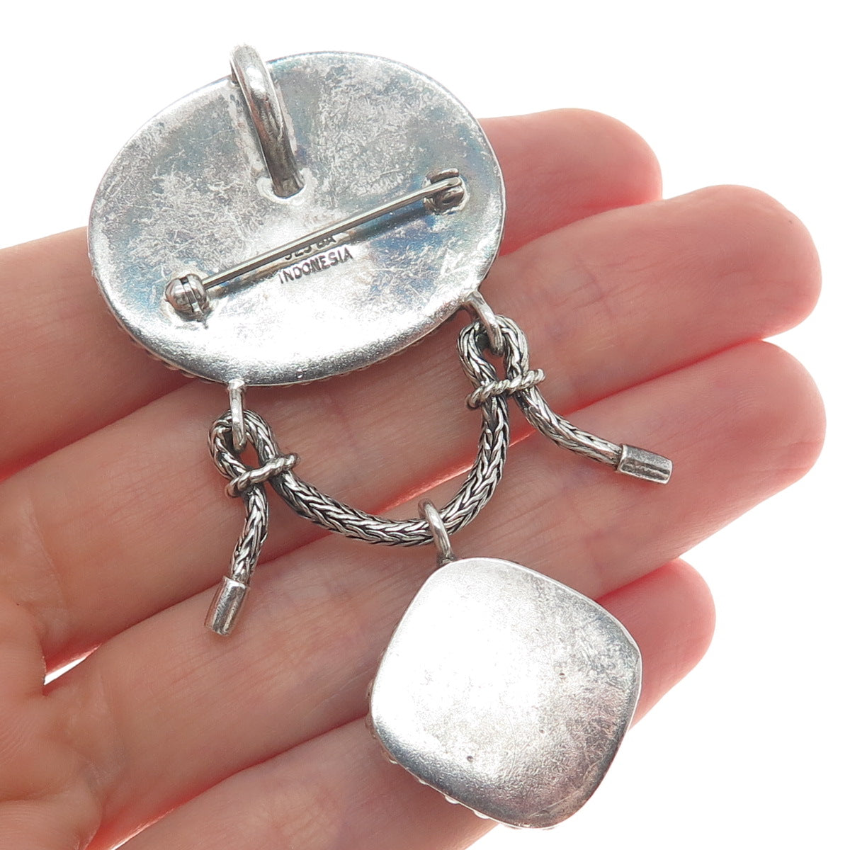 SUARTI BALI 925 Sterling Silver Vintage Real Jasper & Carnelian Oxidized Brooch