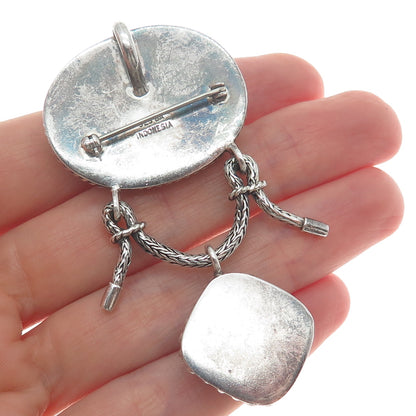 SUARTI BALI 925 Sterling Silver Vintage Real Jasper & Carnelian Oxidized Brooch