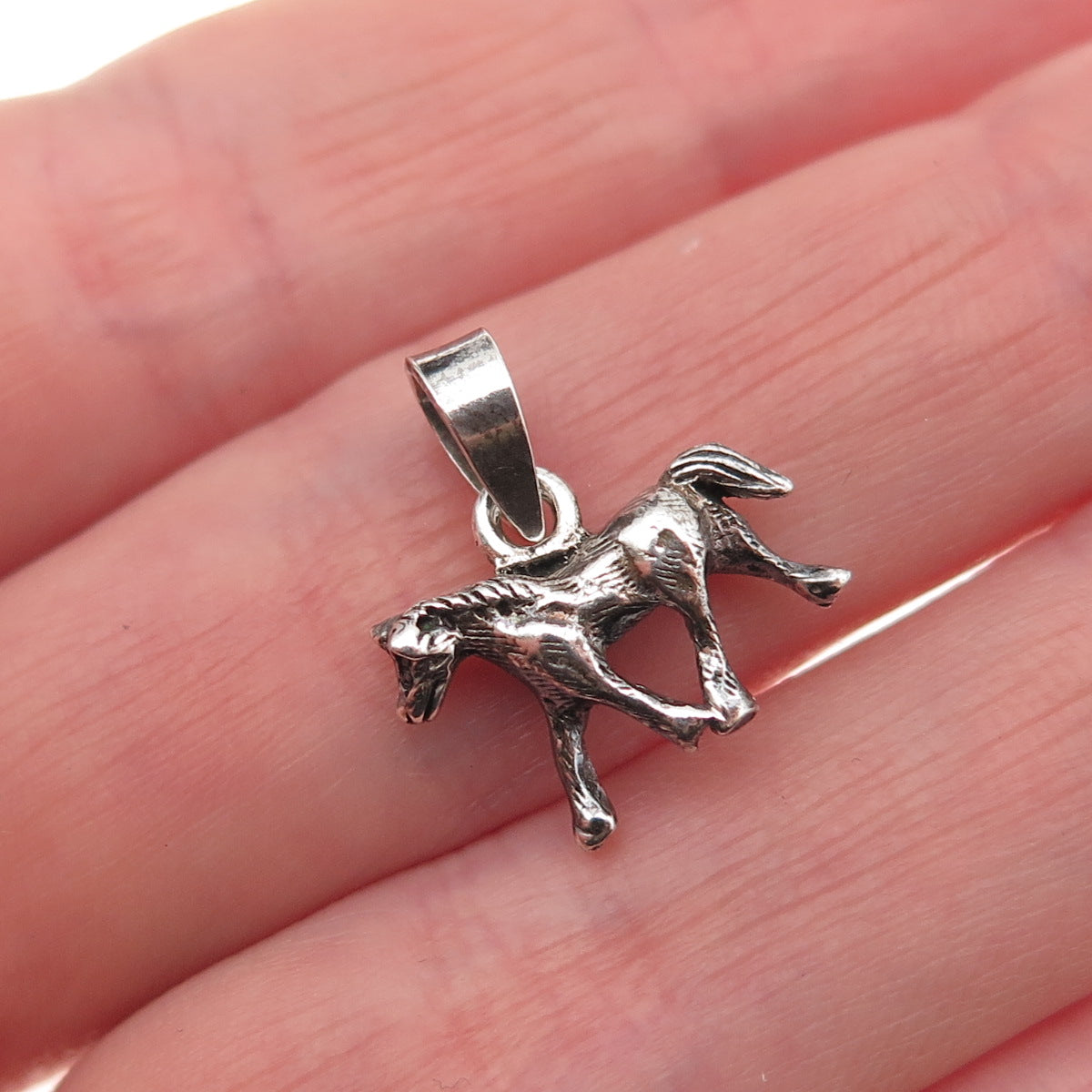 925 Sterling Silver Vintage Horse Oxidized Mini Charm Pendant