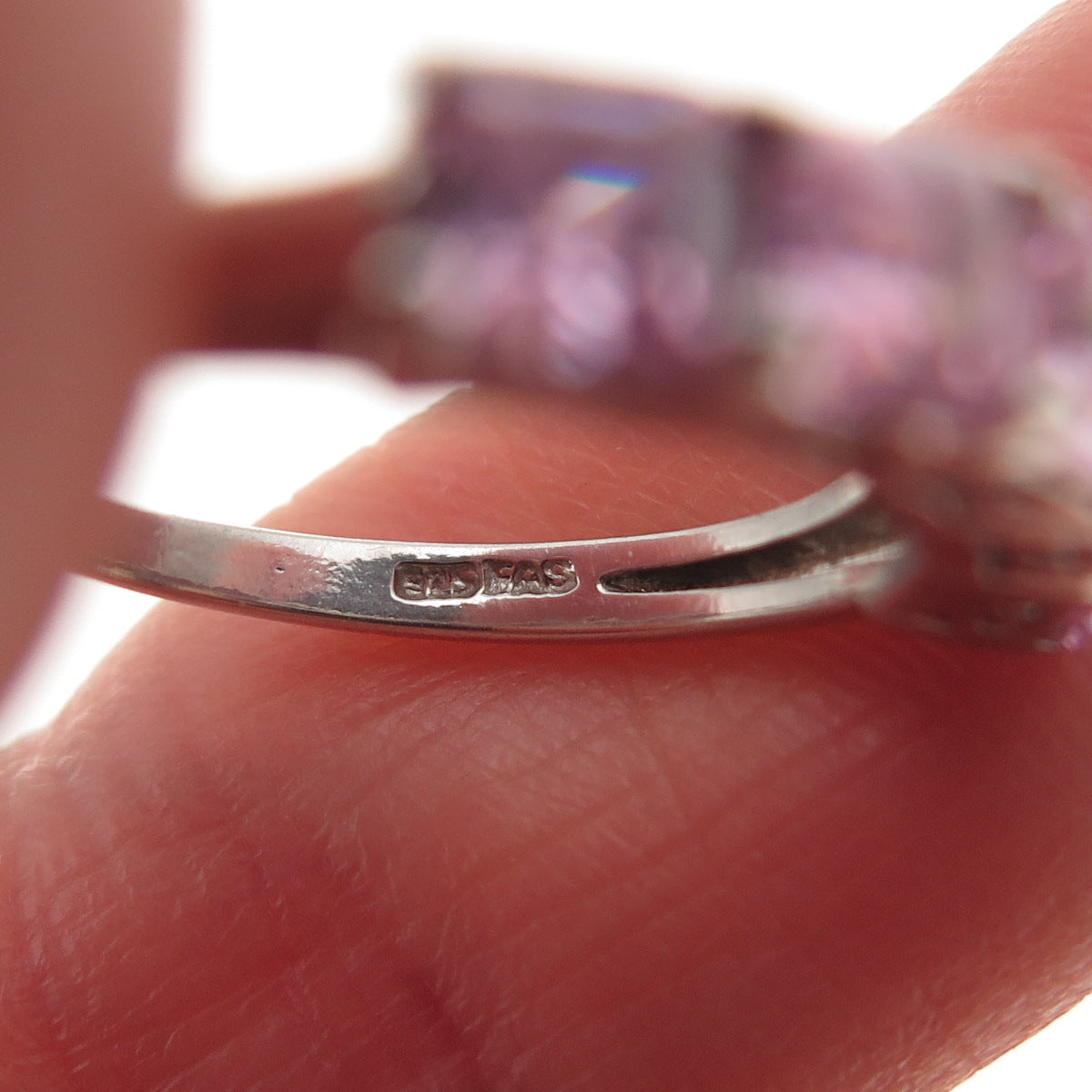 925 Sterling Silver Asscher-Cut Pink C Z Half Eternity Band Ring Size 5