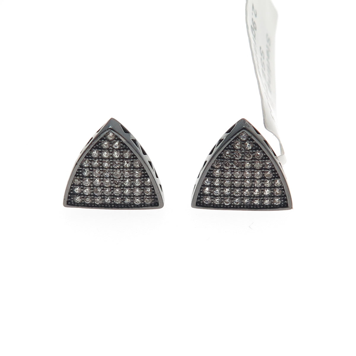 925 Sterling Silver Black Rhodium Round-Cut C Z Triangle Stud Earrings