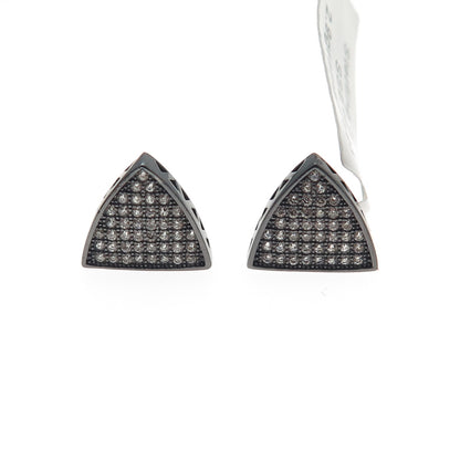 925 Sterling Silver Black Rhodium Round-Cut C Z Triangle Stud Earrings