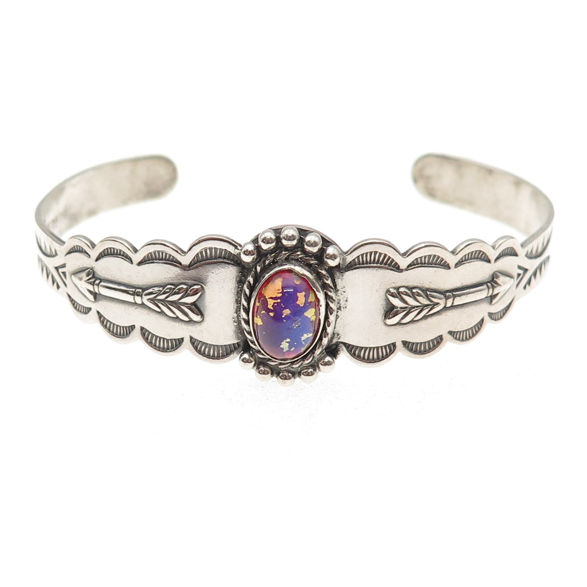 Old Pawn Sterling Silver Vintage Dragon Breath Opal Adjustable Bracelet 6.25"