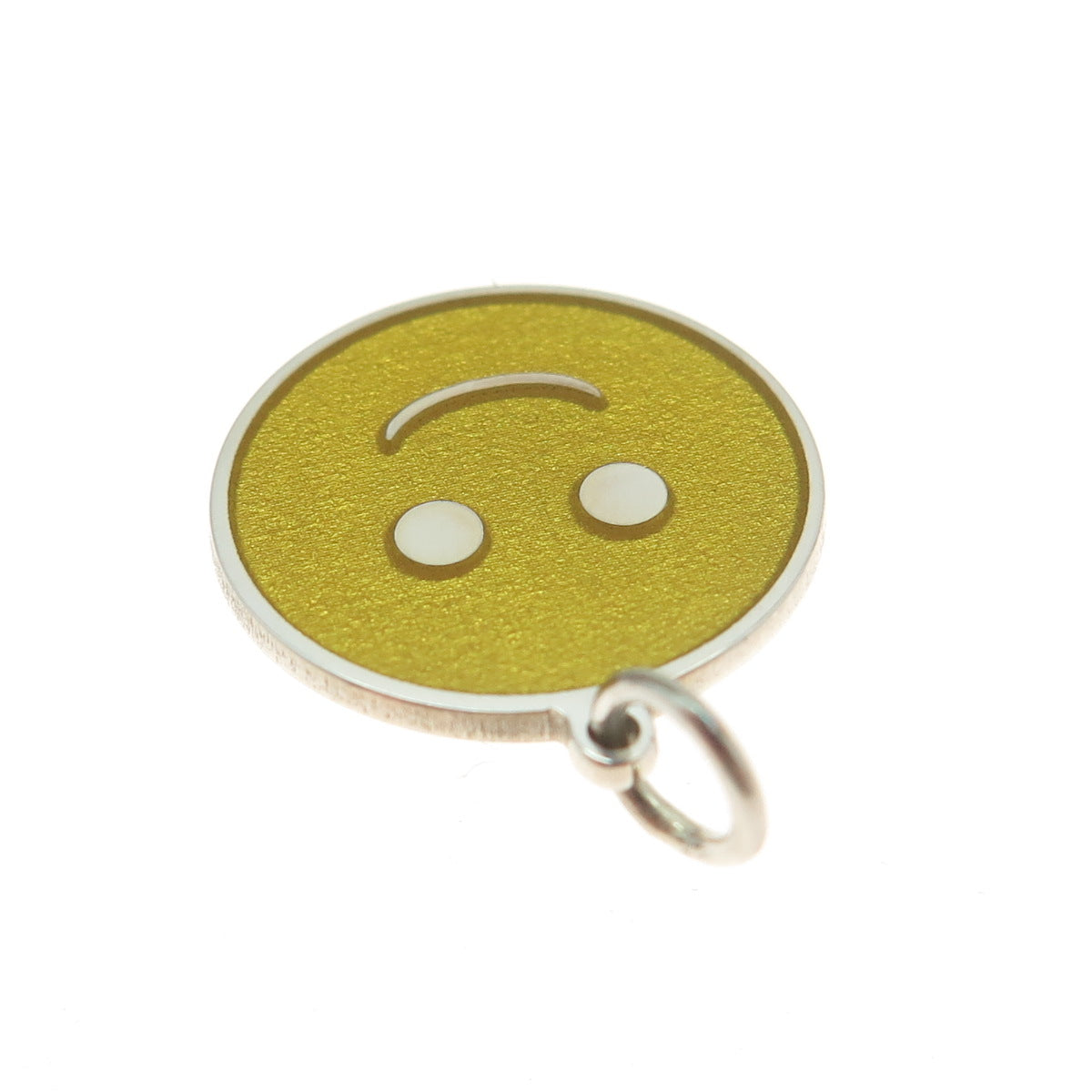 925 Sterling Silver Yellow Enamel Smiling Face Emoji Minimalist Charm Pendant