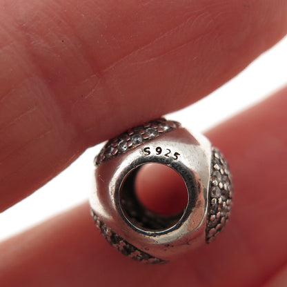 925 Sterling Silver Round-Cut C Z Slide Ball Bead Charm