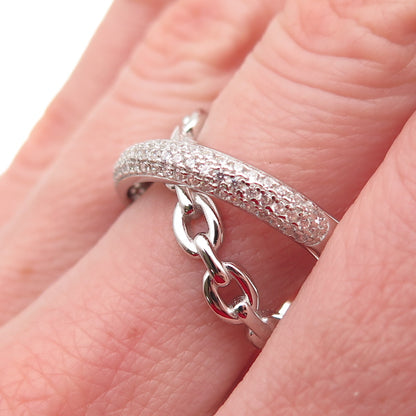 925 Sterling Silver Round-Cut C Z Multi-Chain Crisscross Ring Size 8.25
