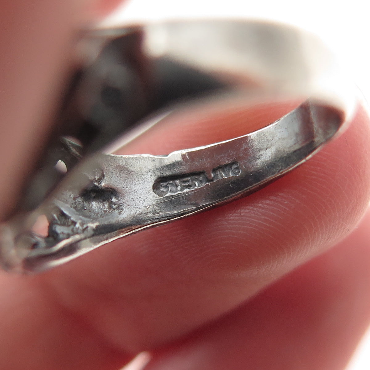 925 Sterling Silver Vintage Modernist Dome Oxidized Ring Size 6