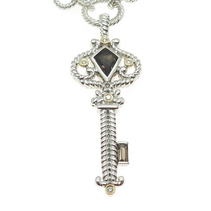 DANWAK 18K Gold Sterling 5-Diamond 0.13ct & 2-Quartz 2.38ct Key Necklace 18"