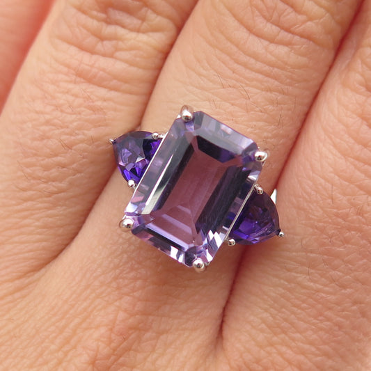 JCL Colleen Lopez 925 Sterling Real Emerald & Triangle-Cut Amethyst Ring Size 6