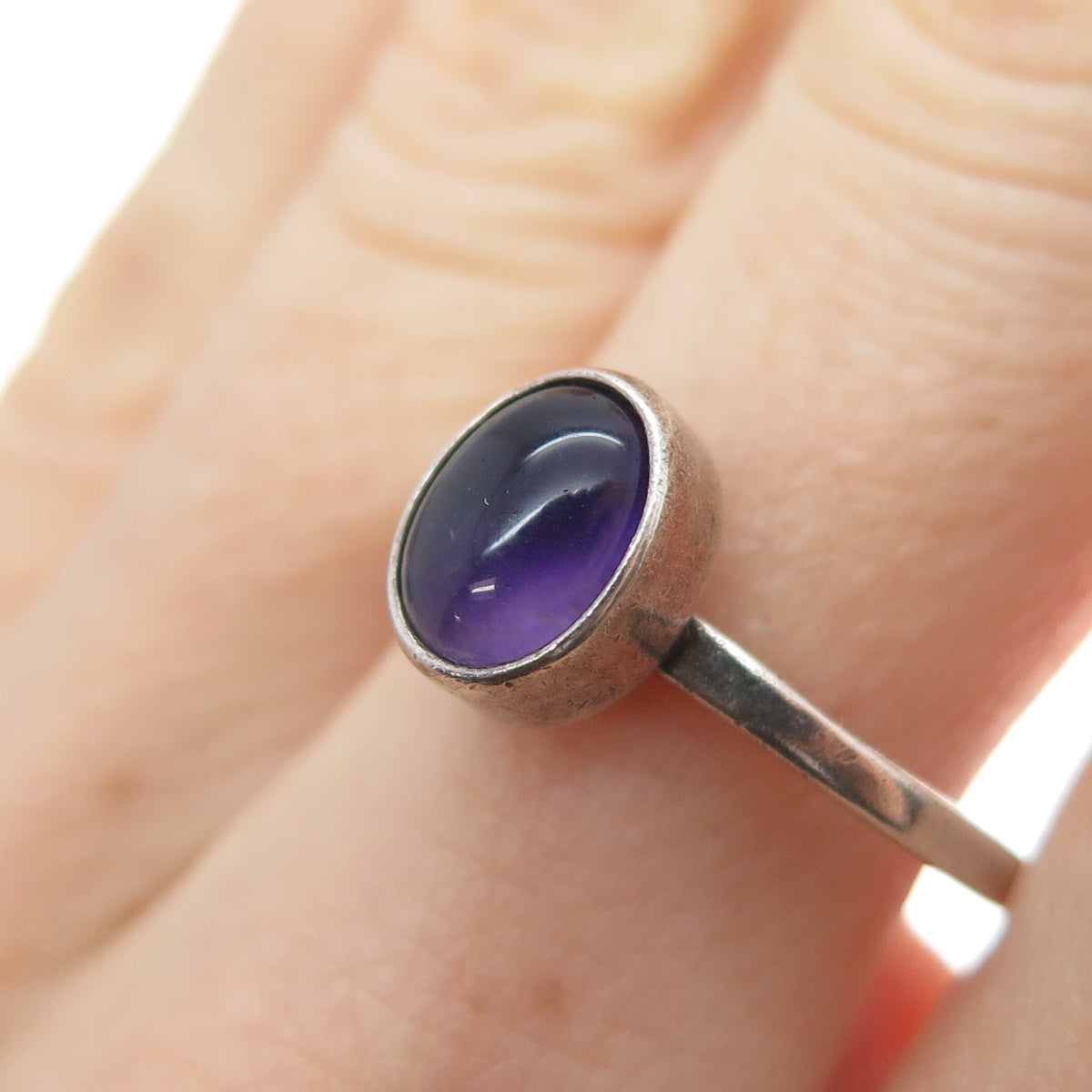 SHUBE 925 Sterling Silver Vintage Real Cabochon Amethyst Oxidized Ring Size 7