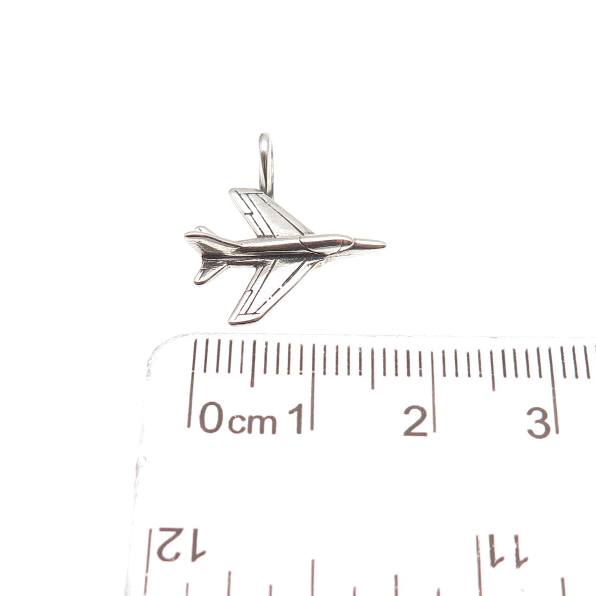 925 Sterling Silver Vintage IFS Jet Fighter Oxidized 3D Mini Charm Pendant