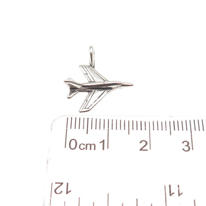 925 Sterling Silver Vintage IFS Jet Fighter Oxidized 3D Mini Charm Pendant