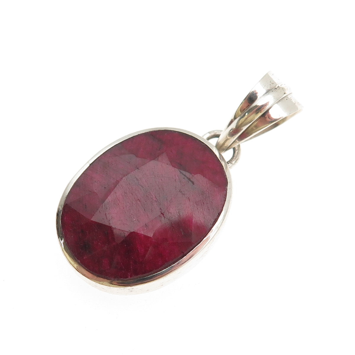 925 Sterling Silver Vintage Real Oval-Cut Ruby Charm Pendant