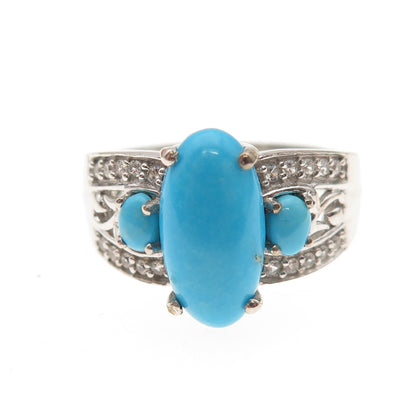 Chuck Clemency 925 Sterling Silver Real Turquoise & White Topaz Ring Size 8