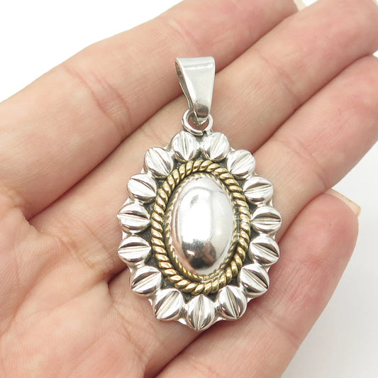 925 Sterling Silver 2-Tone Vintage Mexico Flower Pendant