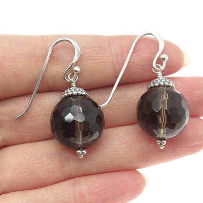 BARSE 925 Sterling Silver Vintage Real Smoky Quartz Ball Beads Earrings