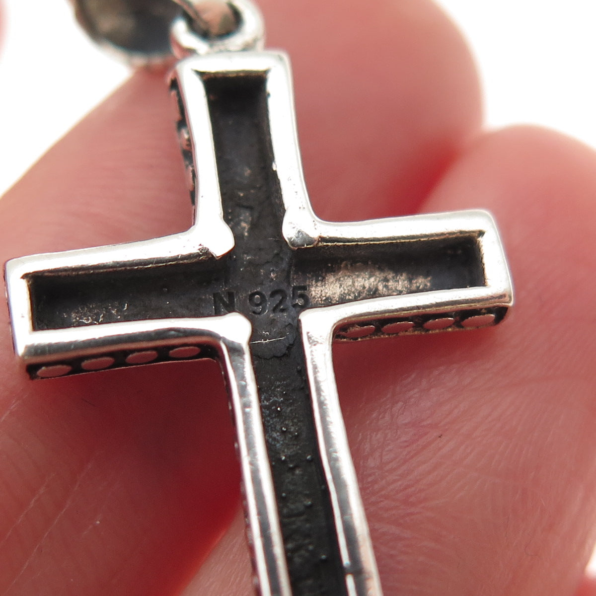 925 Sterling Silver Vintage Dotted Cross Oxidized Charm Pendant