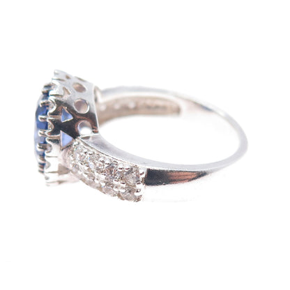 925 Sterling Silver Blue & White C Z Bohemian Ring Size 7