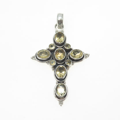 925 Sterling Silver Vintage Real Citrine Cross Pendant