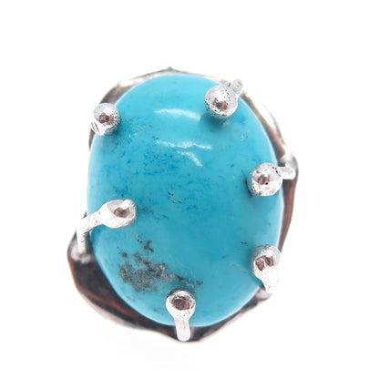 925 Sterling Silver Vintage HOB Mexico Real Turquoise Adjustable Ring Size 7.5