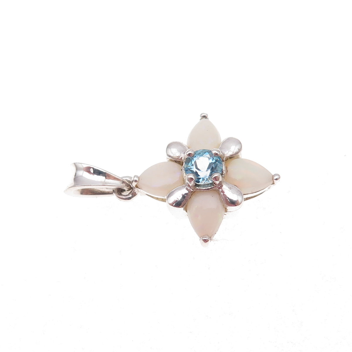 Pranda 925 Sterling Silver Vintage Real Blue Topaz & Opal Floral Charm Pendant