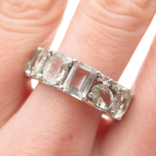 925 Sterling Silver Vintage Real Multi-Cut Aquamarine Cluster Band Ring Size 8