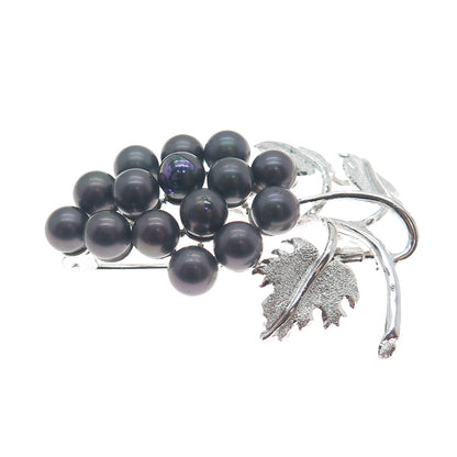 925 Sterling Silver Vintage Faux Tahitian Pearl Grape Pin Brooch