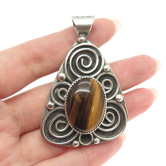A. HENRY Navajo Old Pawn Sterling Tiger Eye Turquoise Double Sided Pendant