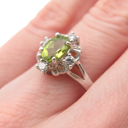 RJ GRAZIANO 925 Sterling Silver Vintage Real Peridot & C Z Ring Size 6