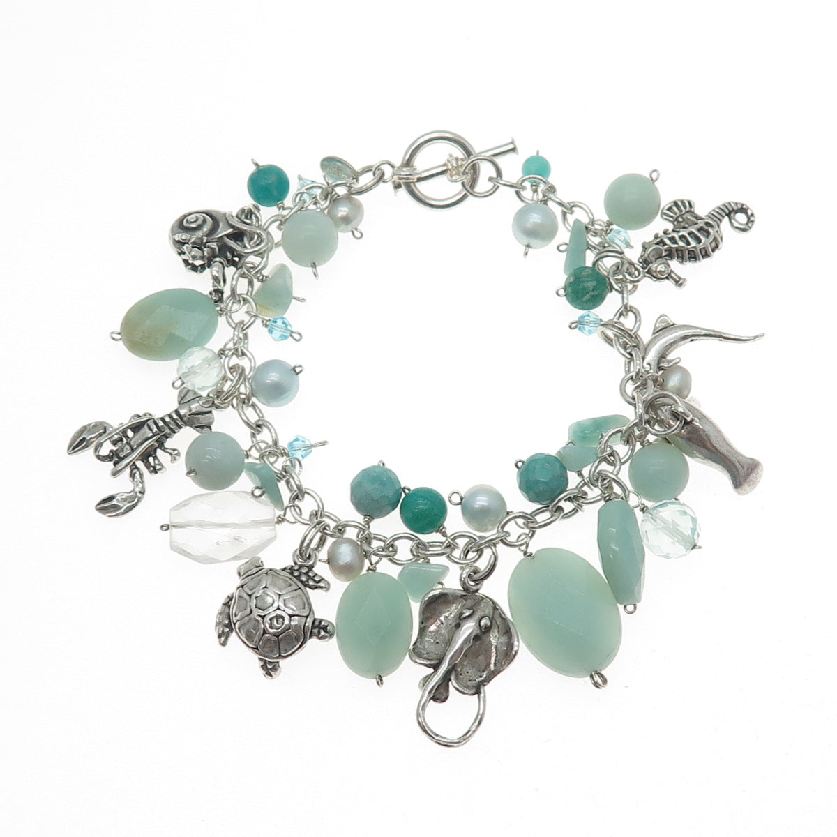 SAJEN & SUNWEST 925 Sterling Silver Vintage Real Multi-Gem Sea Life Bracelet 7"