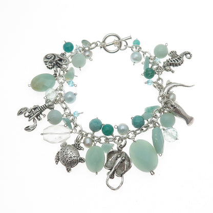 SAJEN & SUNWEST 925 Sterling Silver Vintage Real Multi-Gem Sea Life Bracelet 7"