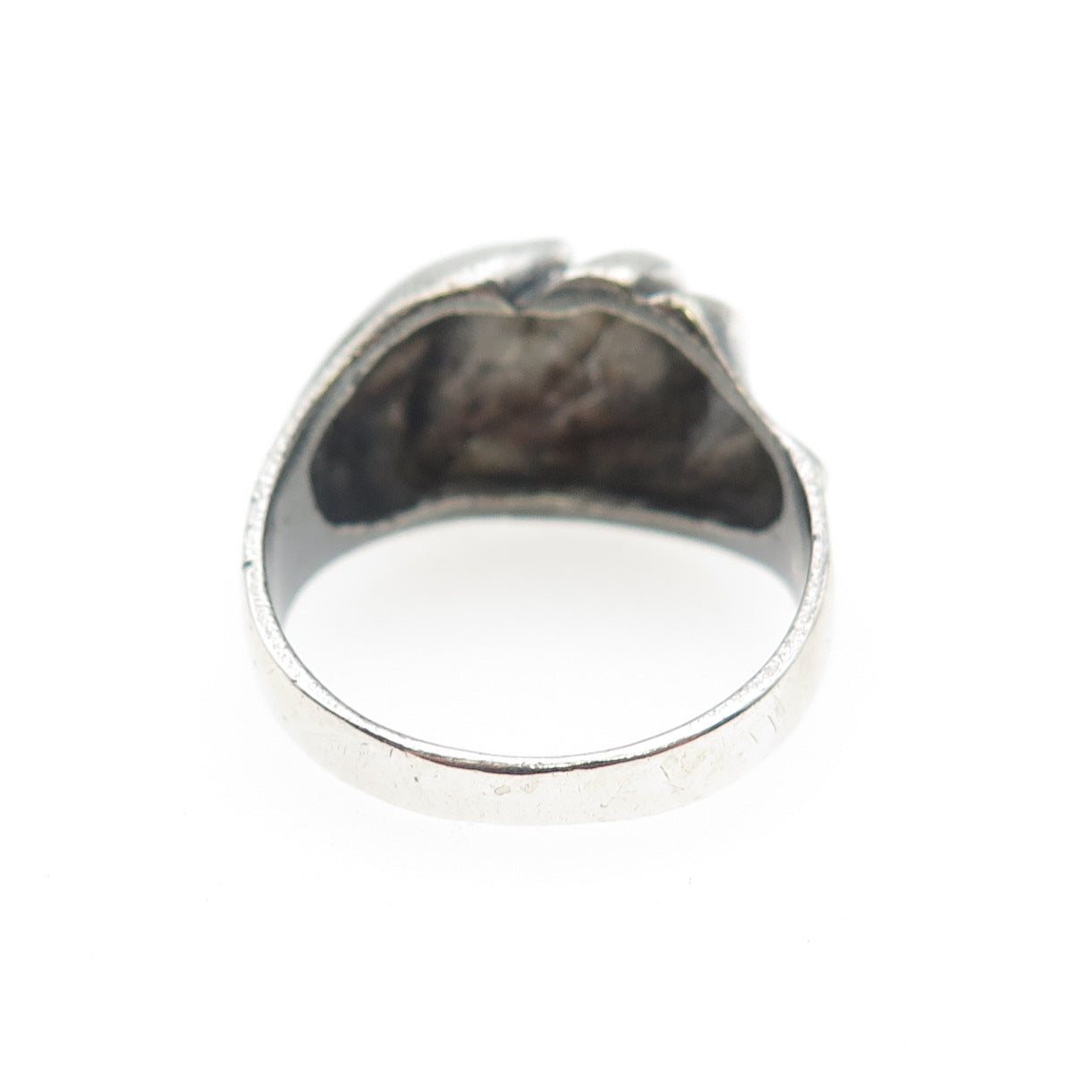925 Sterling Silver Vintage Modernist Wavy Dome Oxidized Ring Size 7.25