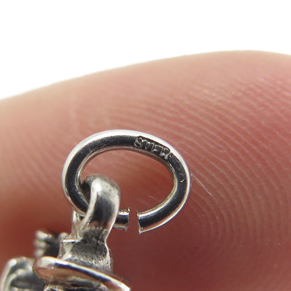 925 Sterling Silver Antique Art Deco Fisherman Minimalist 3D Charm Pendant