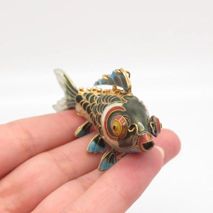 925 Sterling Silver Gold Plated Antique Enamel Chinese Chatelaine Koi Fish Fob