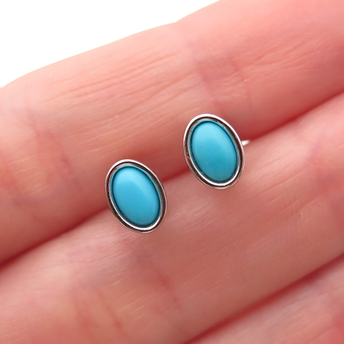 925 Sterling Silver Real Sleeping Beauty Turquoise Stud Earrings