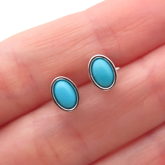 925 Sterling Silver Real Sleeping Beauty Turquoise Stud Earrings