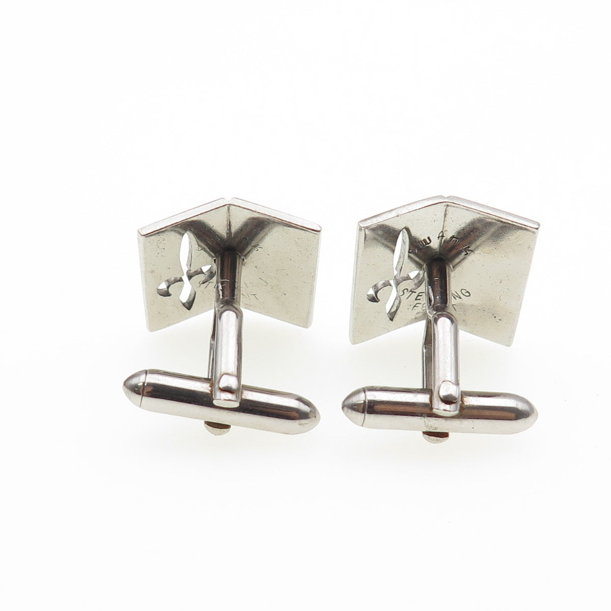 SWANK 925 Sterling Silver Front Antique Art Deco Fleur de Lis Cufflinks