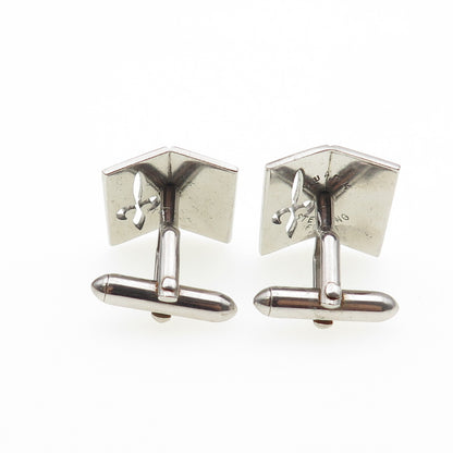 SWANK 925 Sterling Silver Front Antique Art Deco Fleur de Lis Cufflinks