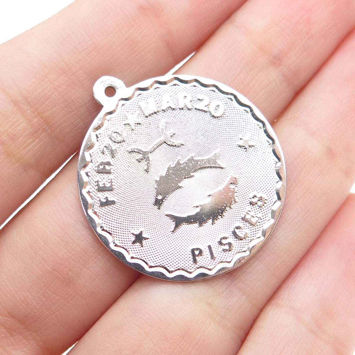 925 Sterling Silver Vintage Pisces Zodiac Sign Charm Pendant