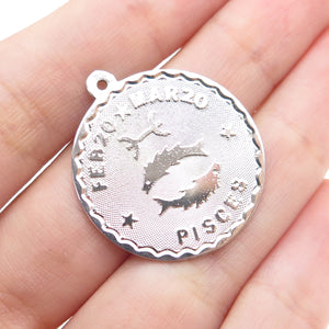 925 Sterling Silver Vintage Pisces Zodiac Sign Charm Pendant