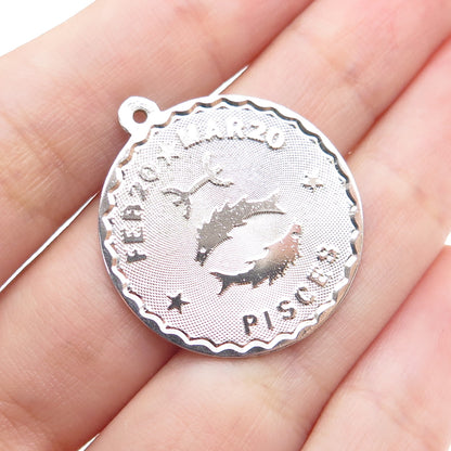 925 Sterling Silver Vintage Pisces Zodiac Sign Charm Pendant