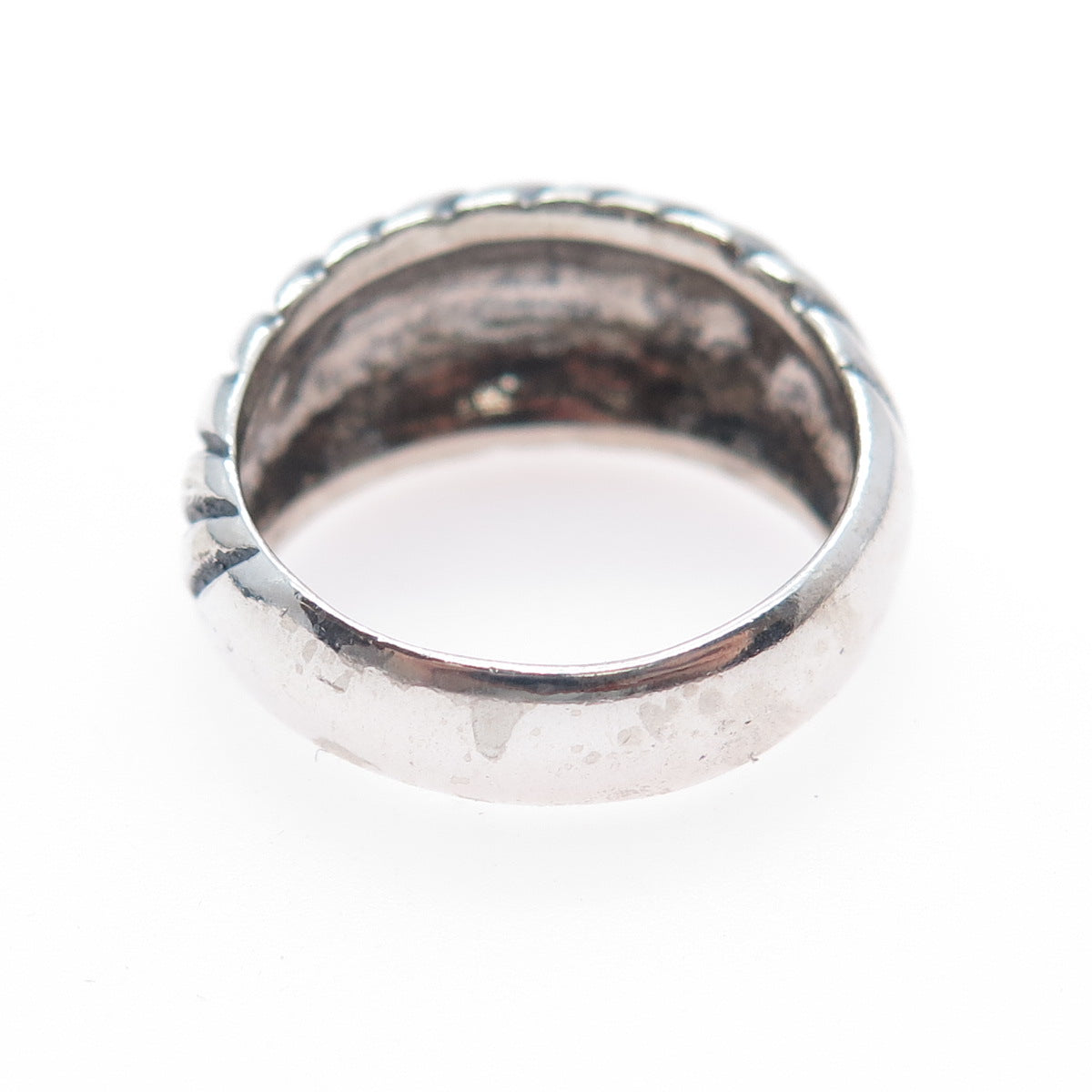 925 Sterling Silver Vintage Mexico Modernist Ribbed Oxidized Ring Size 8.5