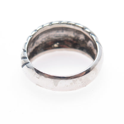 925 Sterling Silver Vintage Mexico Modernist Ribbed Oxidized Ring Size 8.5