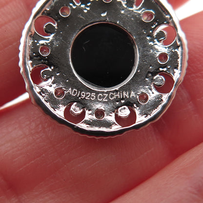 925 Sterling Silver Real Black Spinel & C Z Dangle Earrings