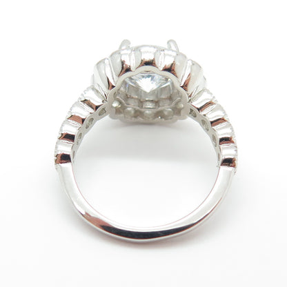 925 Sterling Silver Round-Cut C Z Floral Ring Size 5